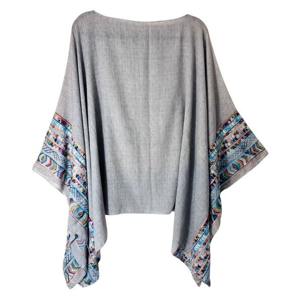 Boho Embroidered boat neck poncho top one size multicolor 25” x 54” - Picture 3 of 11